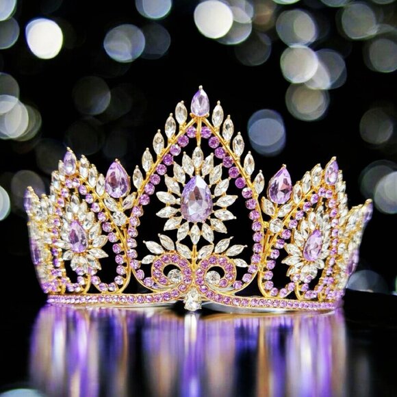Victorian Gold Jewelry, Princess Crown, Goddess Jewelry, Purple Crystal Tiara - Picture 1 of 9